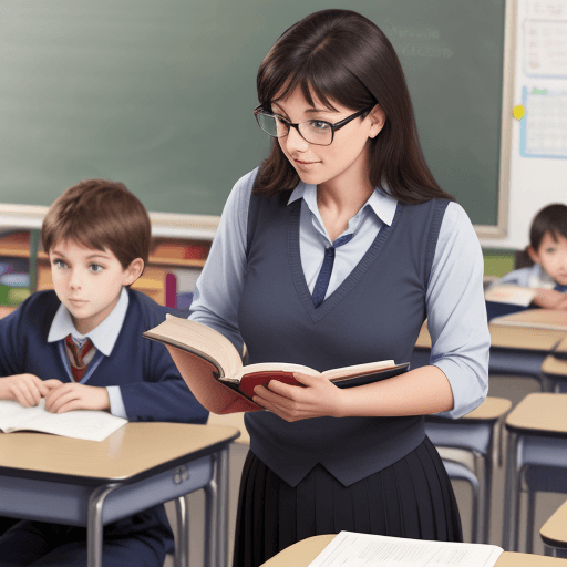 AI generated: A teacher teaching with a book in your hand in the classroom