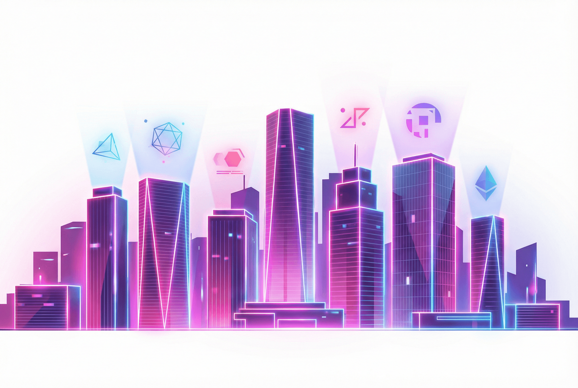 AI generated: Minimal futuristic cyberpunk city skyline with glowing neon accents, simplified architecture, floati...