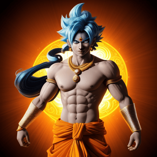 AI generated: Handsome indian male god krishna,Goku ultra Instinct mode.