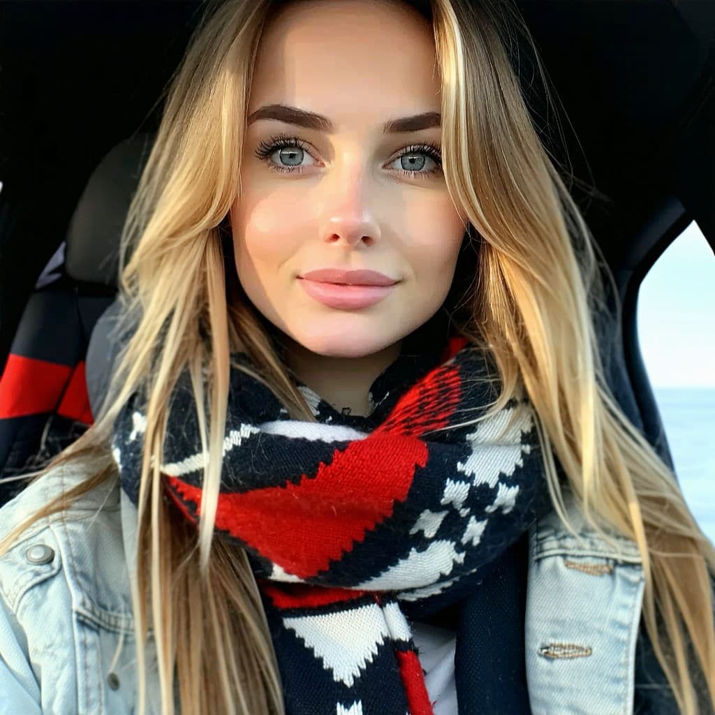 AI generated: A hot college girl from norway. She is average looking except her eyes.