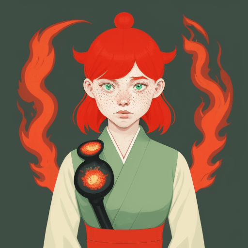 AI generated: An illustration of a peculiar girl with red hair, in the Flat shading style, Gemma Correll, with fre...