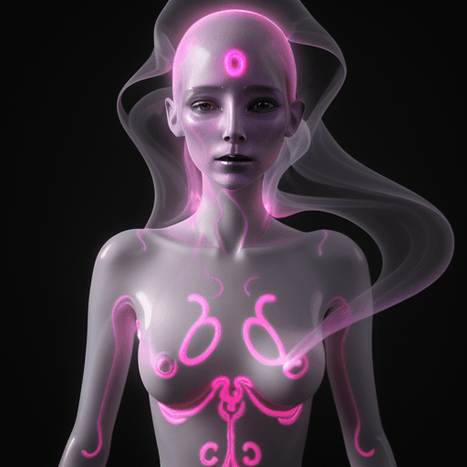 AI generated: A bright, detailed 3D render of a ghost woman, glowing and ethereal. She is illuminated by biolumine...