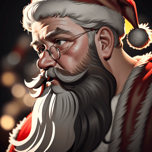 AI generated: Painted Santa Claus, dramatic light, childrens book illustration, large flowing beard, twisty curls ...