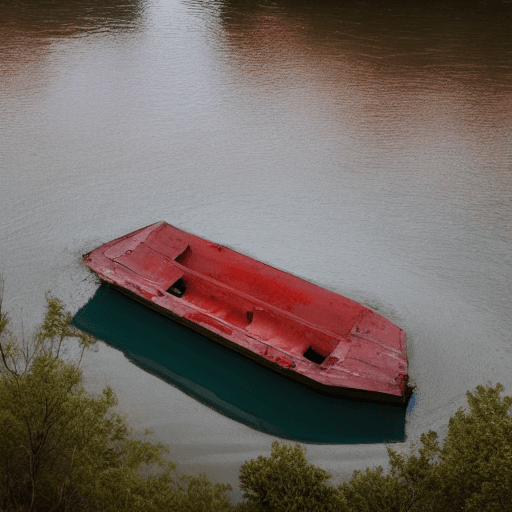 AI generated: an empty boat floating in the red river.