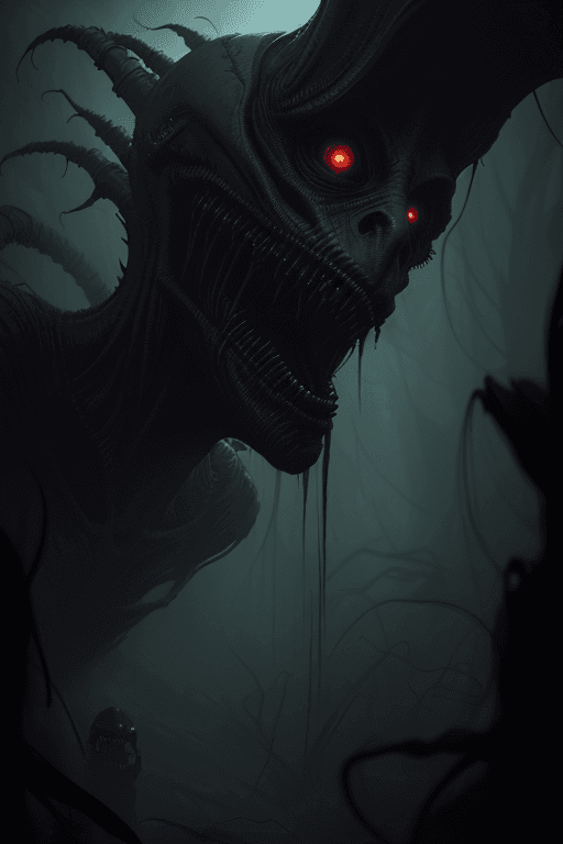 AI generated: scary alien creeping in the shadows, highly detailed, scary atmosphere, horror, cinematic lighting, ...