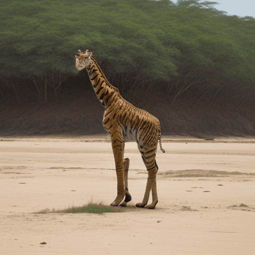 AI generated: tiger with head giraffe standing on lonely island