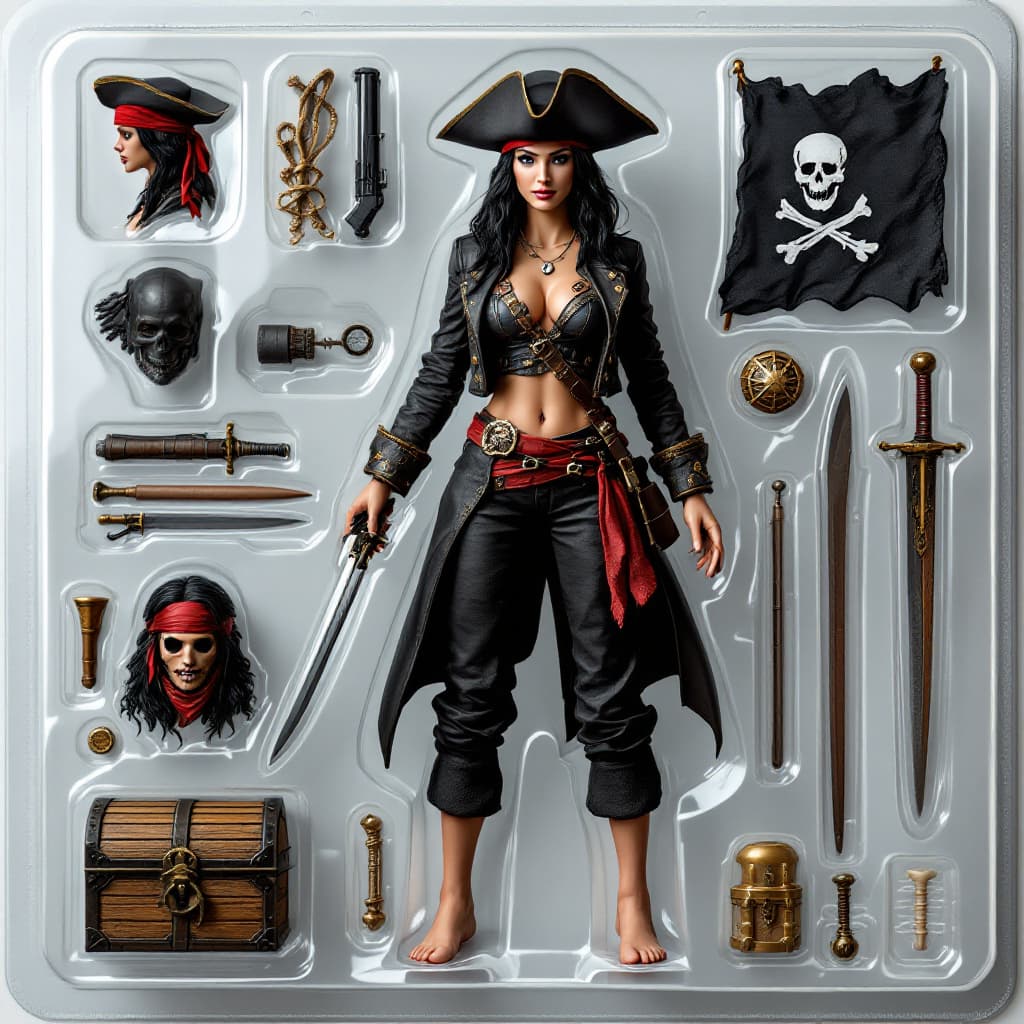 AI generated: Full body view of A photo-realistic action figure packaged in a blister card, The figure stands behi...