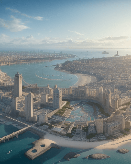 AI generated: A timeless metropolis, kissed by the sea, boasts a wondrous coastal lagoon where the boundaries of w...