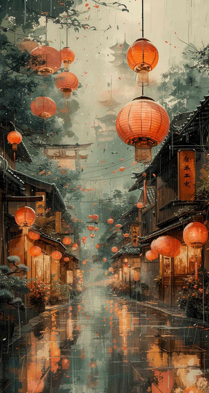 AI generated: kyoto, walking tour japan, in the style of hinchel, villagecore, manga-influenced, spiritual resonan...