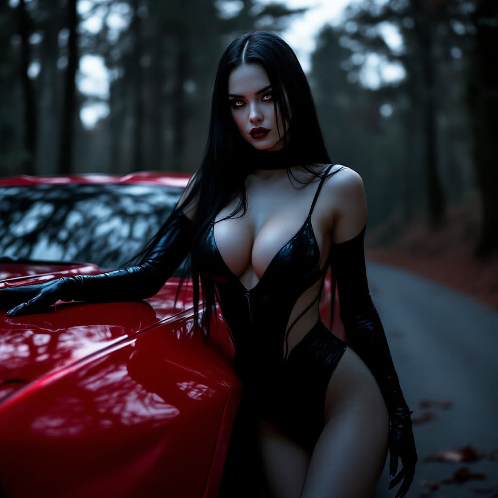 AI generated: a professional photo of a exceptionally of a Hyper-realistic futuristic portrait of a vampire babe, ...