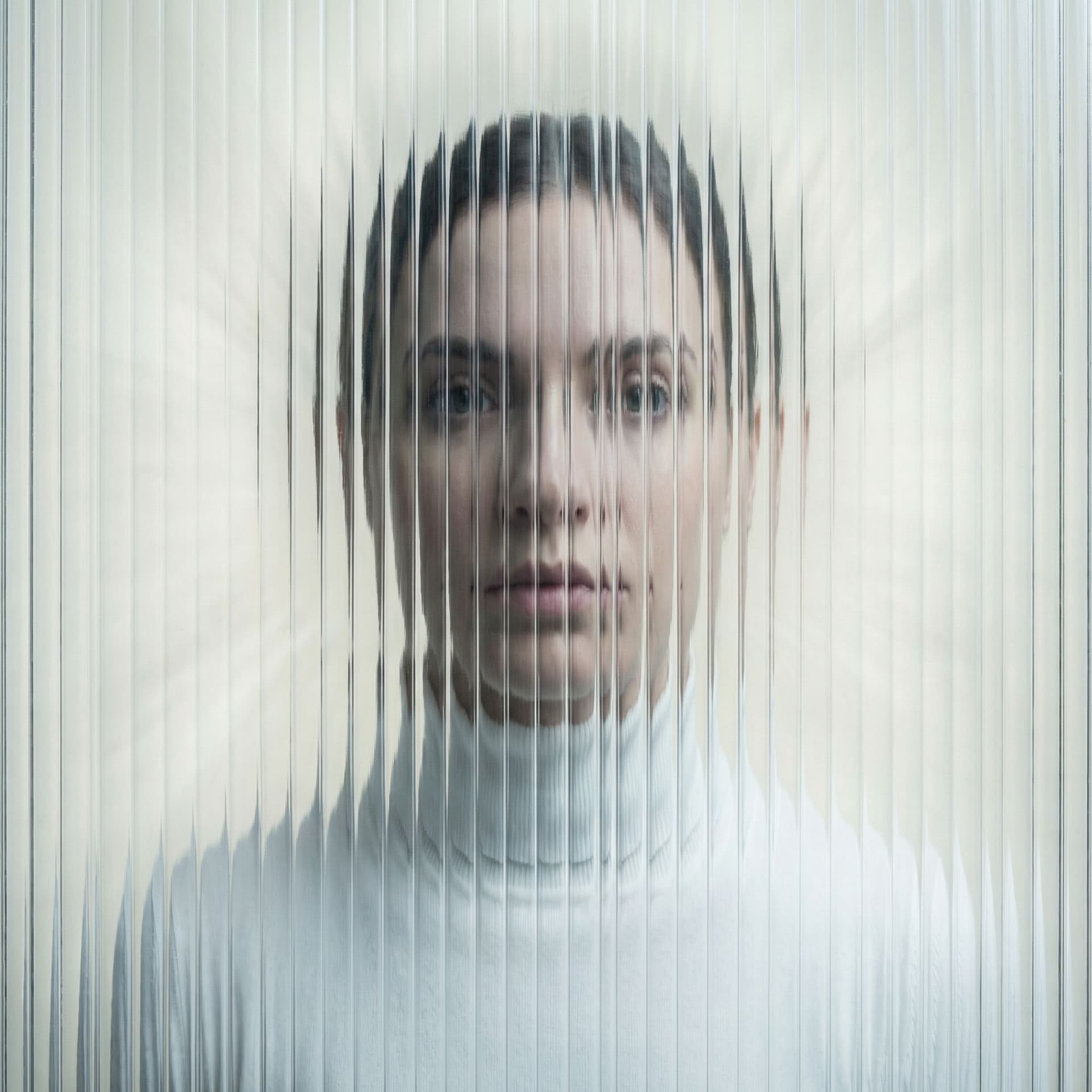 AI generated: high resolution photography, front central profile, woman facing front, gaze to front, wearing a whi...