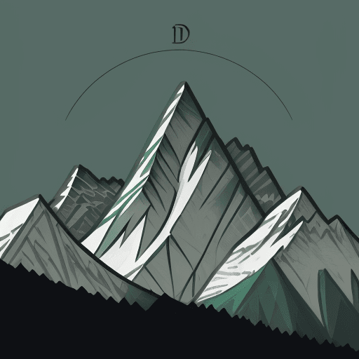 AI generated: The logo features a stylized image of mountains in the background, with three peaks in a dark green ...