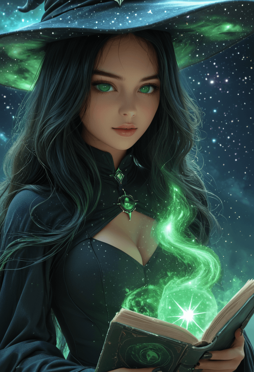 AI generated: Cosmic witch,nebula,stars,highres,realistic,<lora:FantasyWizardWitchesXLV3:1>,hkmagic,<lora:add-deta...