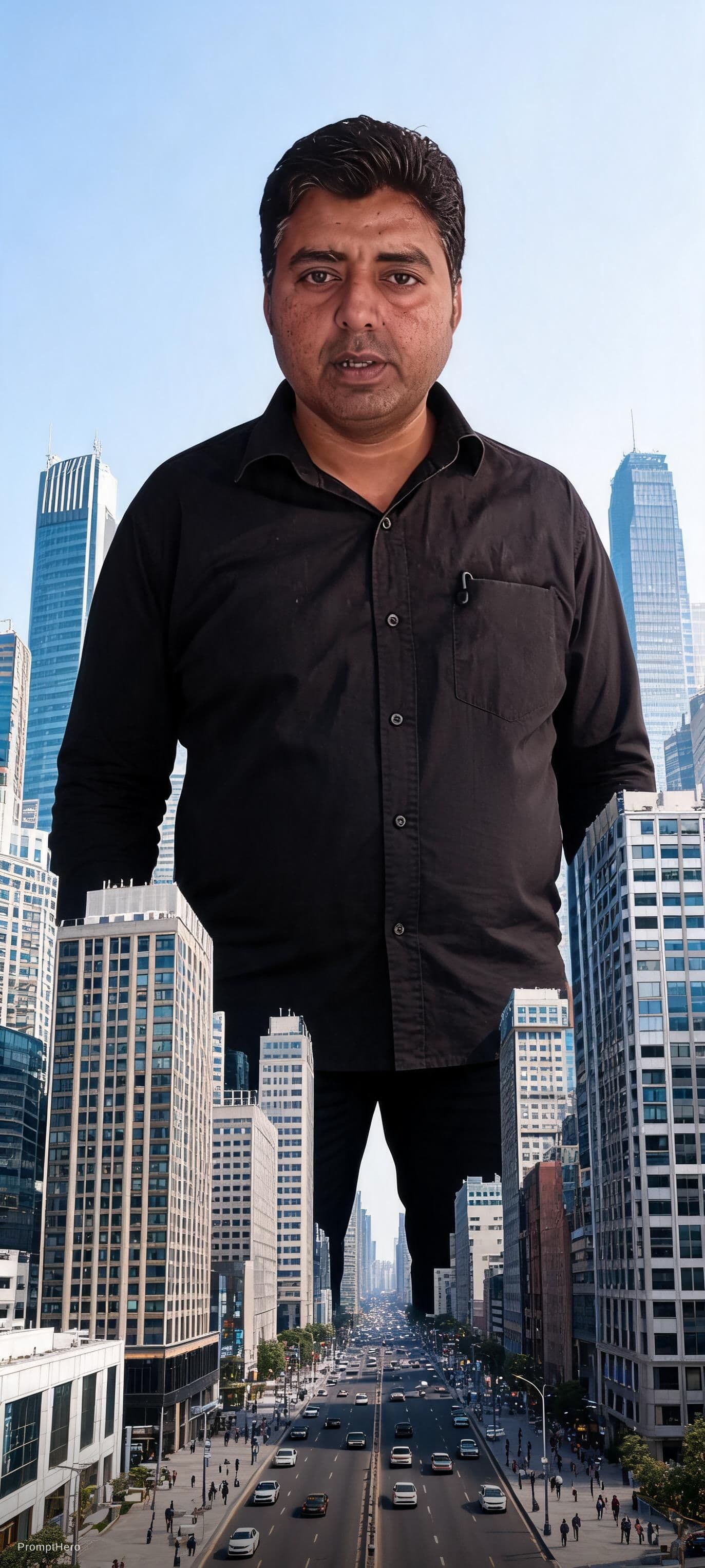 AI generated: Kindly generate an image where 
The person is in the street and he is the tallest one means he is ha...
