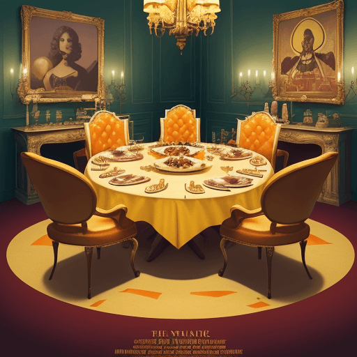 AI generated: Vintage poster for a dinner in portrait orientation. The scene portrays a round table with a pot of ...