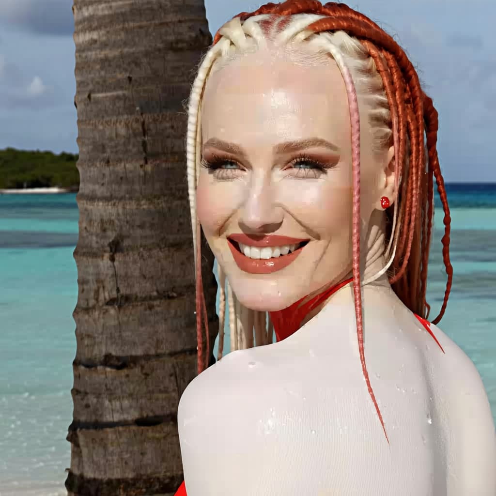 AI generated: Full-body shot of a two stunning smiling women - russian blond, spanish red - with toned physiques a...