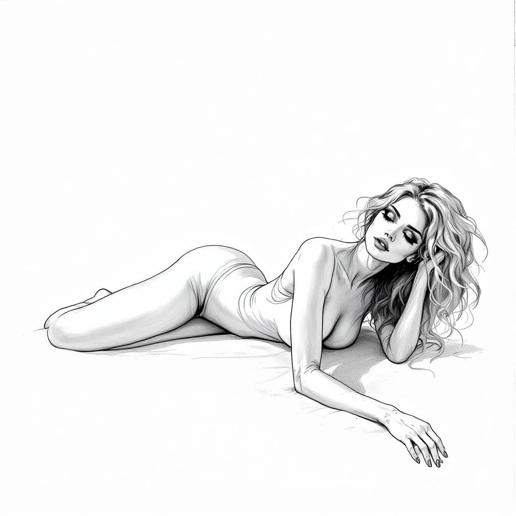 AI generated: A surreal, artistic illustration of a woman lying face down, her body gracefully positioned with her...
