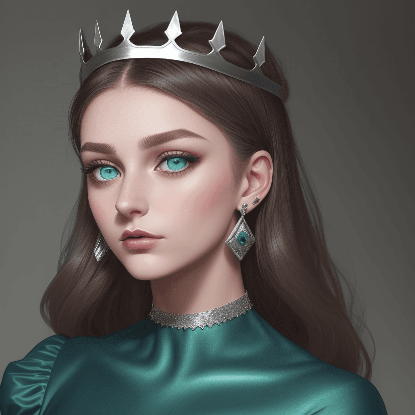 AI generated: she is a girl, she is 25 years old, she is brunette, she has blue eyes, she is wearing a dark green ...