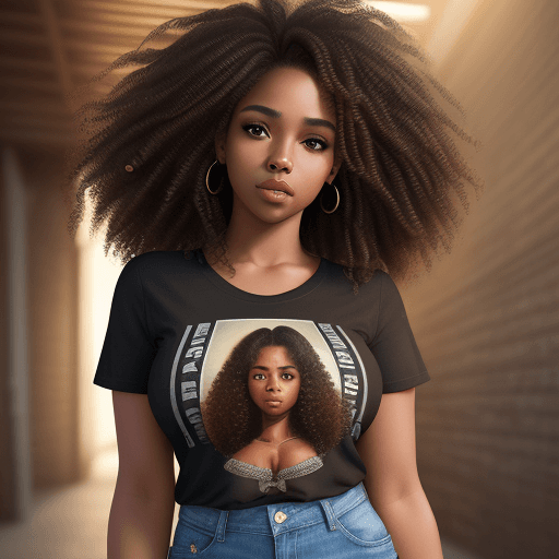 AI generated: High resolution photography a young, black woman with curly hair, full lips, brown eyes, wearing a t...