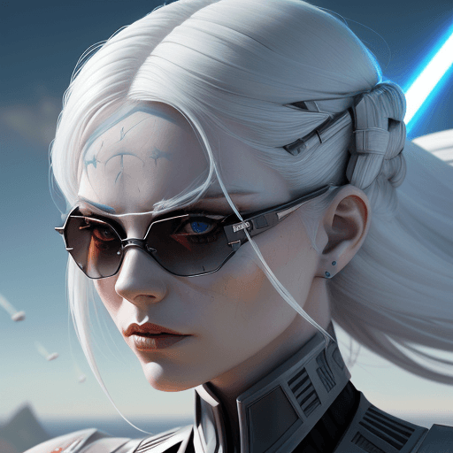 AI generated: female Sith lord from STAR WARS, white gold hair, beautiful girl, detailed face, flying sky, face to...
