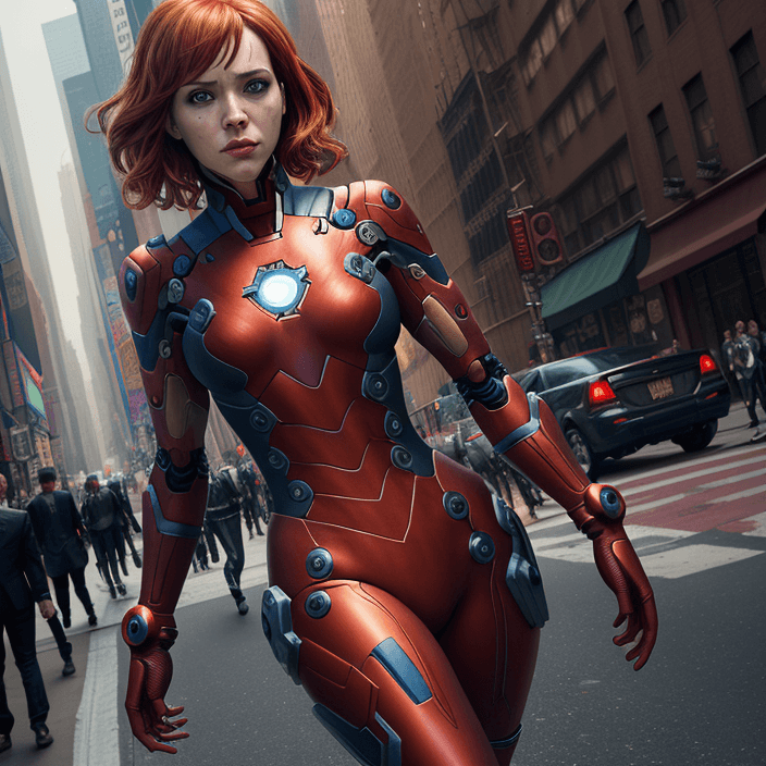 AI generated: CG unity wallpaper, a cute lady cosplaying iconic ironman, dynamic camera angle, anatomically correc...