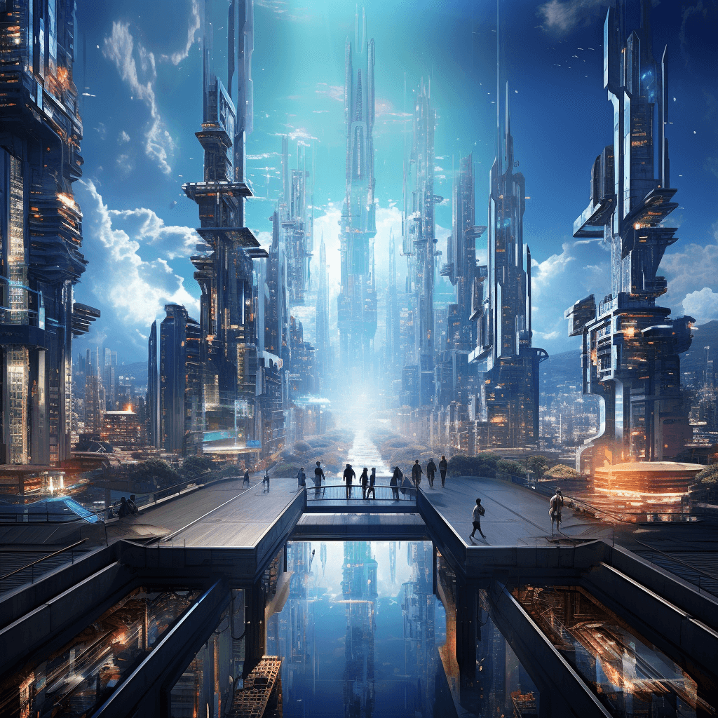 AI generated:  futuristic cityscape that draws inspiration from the iconic films "Logan's Run" and "Minority Repor...