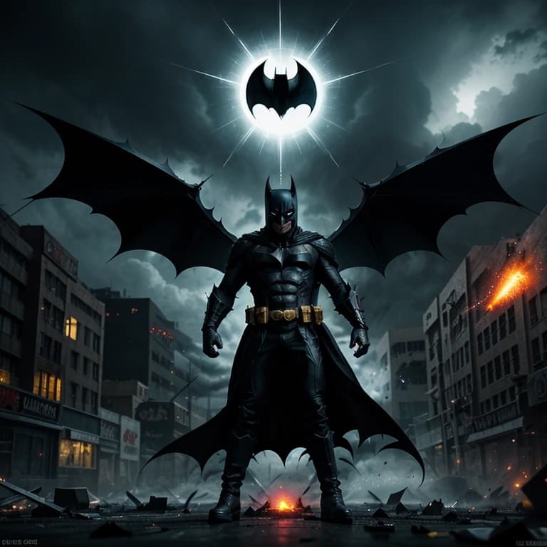 AI generated: Demonic Batman with dark aura around, agressively spinning around in circle with his claws creating ...