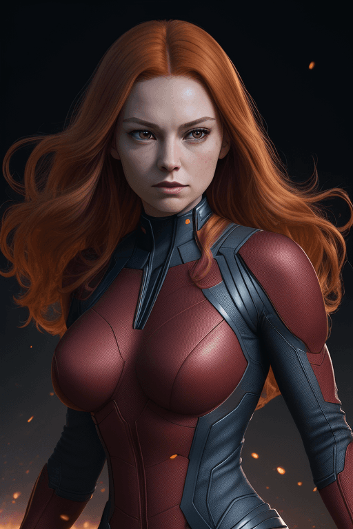 AI generated: jean grey, young female, x-men, (((full body visible))), looking at viewer, portrait, photography, d...