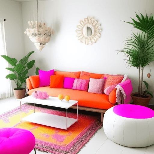 AI generated: Please make a Minimal Decoration Living room with 3 cushion, and it has White sofa and pattern on an...
