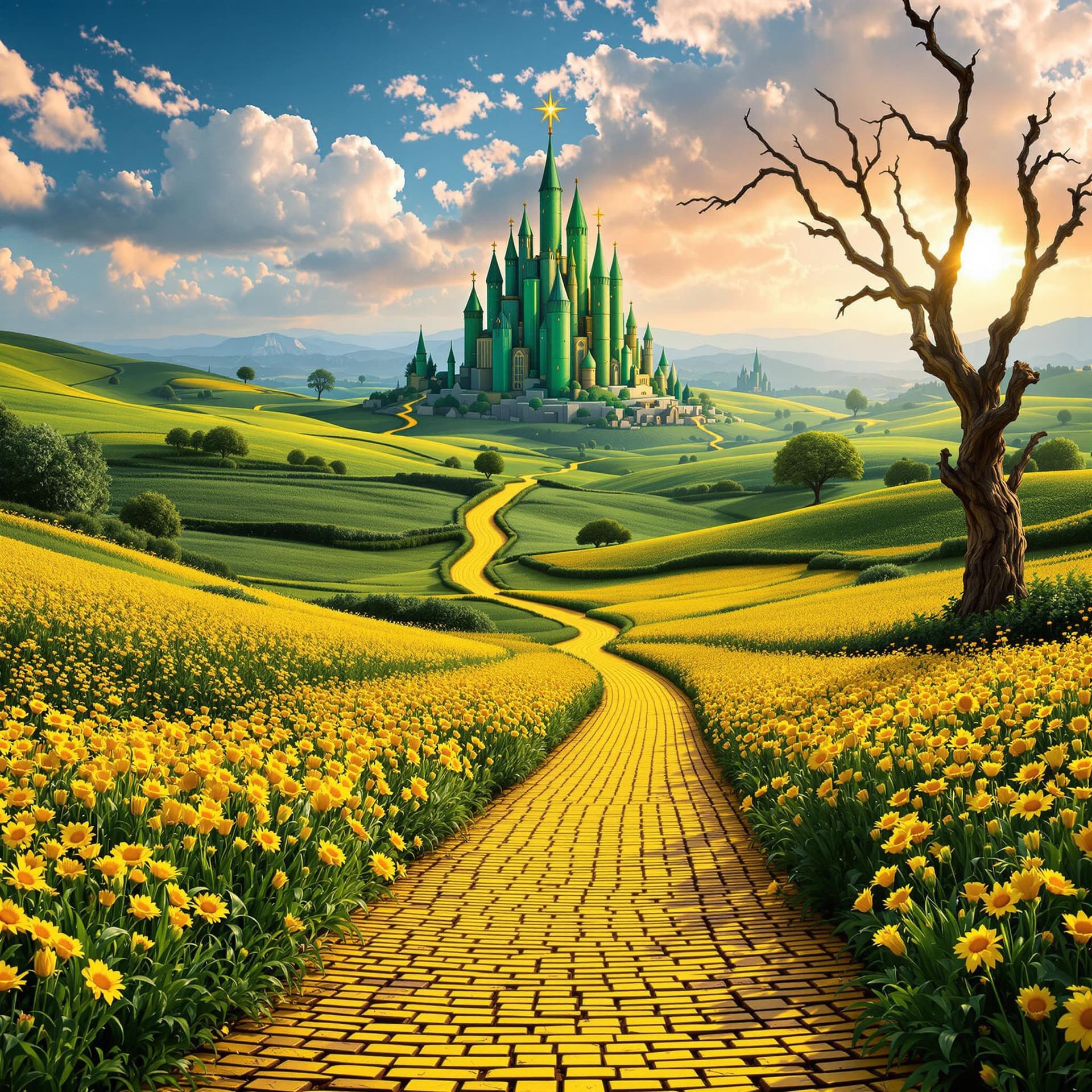 AI generated: The yellow brick road that leads to OZ in all of its splendor. 8K Resolution