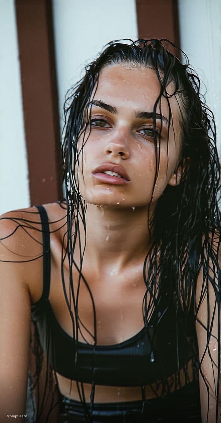 AI generated: Make her look sexy with wet hair and lustful eyes