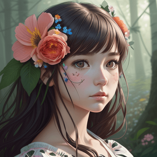 AI generated: picture of a girl dressed in flowers, in the style of artgerm, loose linework, lush and detailed, de...