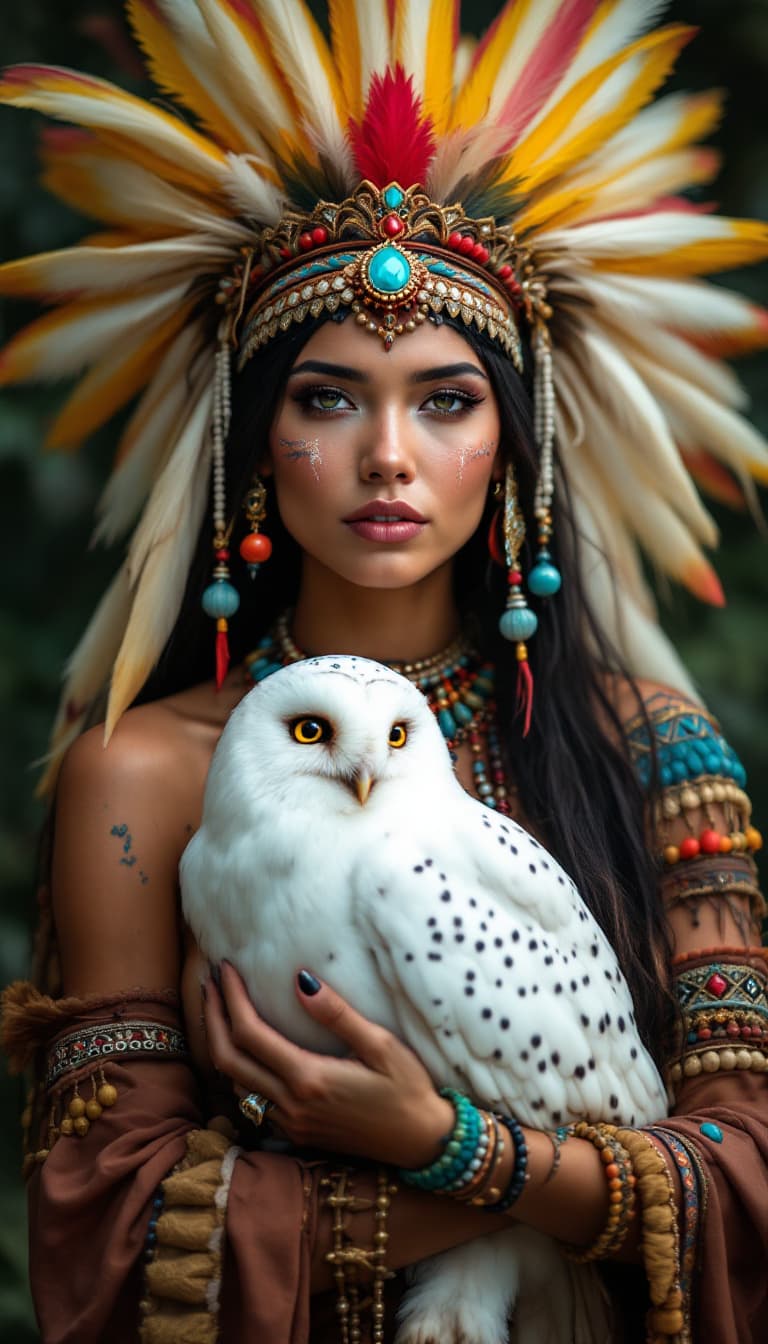 AI generated: a native american indian, with very
colorful and somewhat sensual clothes, wild style girl 4k.
holdi...