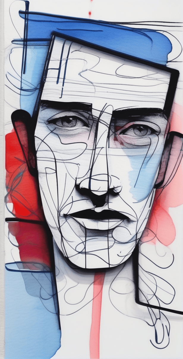 AI generated: using minimal art strokes, an abstract drawing of a face, continuous line art in style of ralph stea...