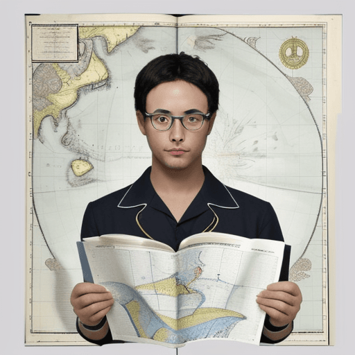 AI generated: a large Papilio machaon, with eyesglasses, looking at a nautical chart, white background.