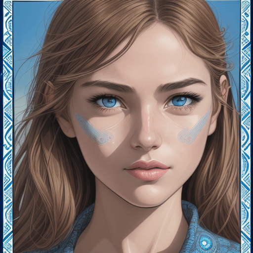 AI generated: the face of a young woman, in the style of detailed comic book art, layered lines, light bronze and ...