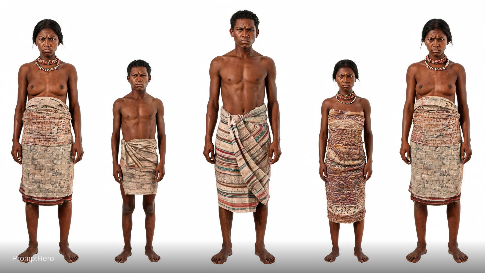 AI generated: turn into photo realistic photo make Madagascar African  settlers from 1825 village front view symme...
