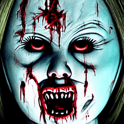 AI generated: Horror Annabelle,demon,bloody face,scary,scary