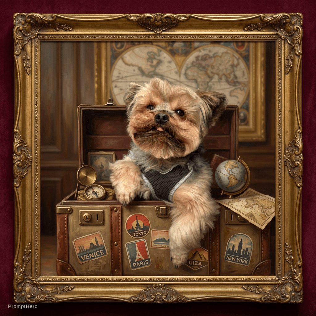 AI generated: make this yorkshire look like a bery cute world traveller