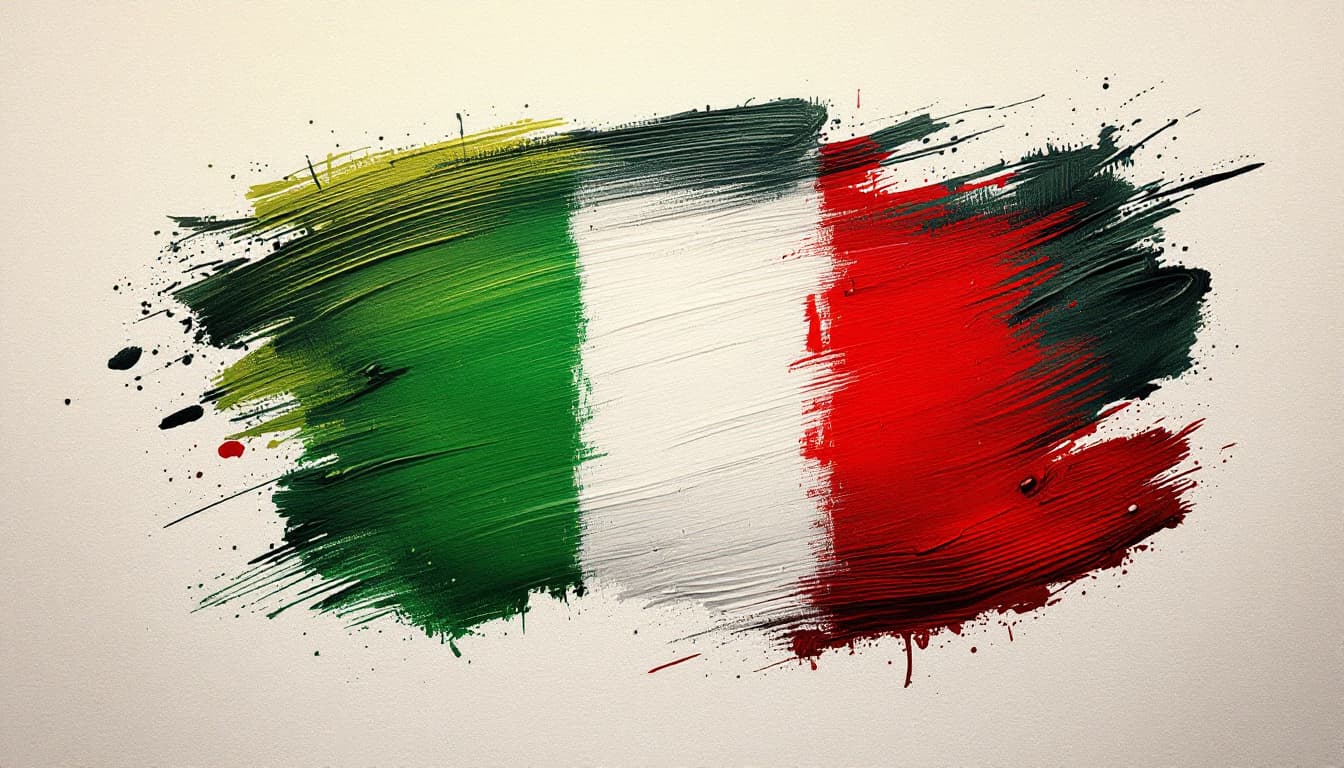 AI generated: Create an artistic representation of the Italian flag, emphasizing vibrant colors and texture. The f...