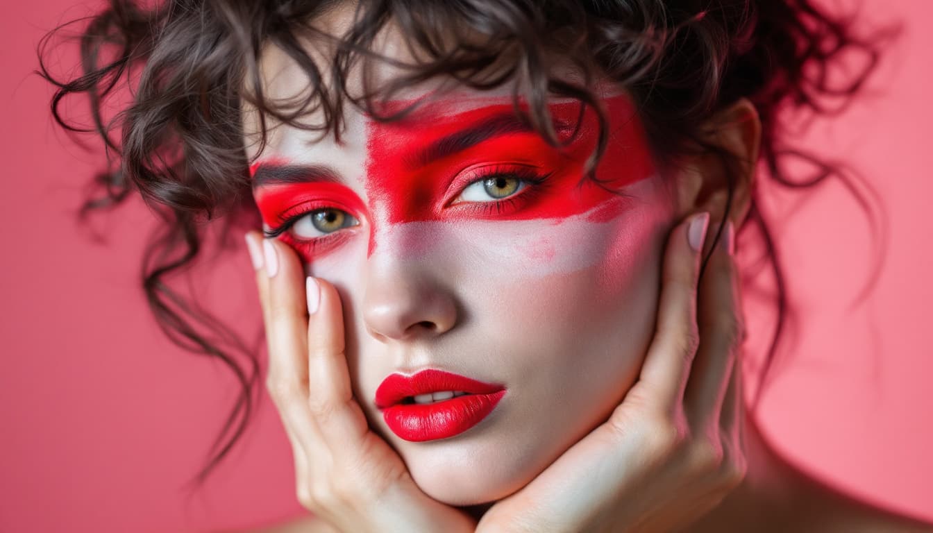 AI generated: Mulher jovem, possivelmente com 20 anos, de cabelos loiros ondulados e olhos verdes, usando maquiage...