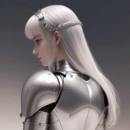 AI generated: a woman in armour, in the style of light white and dark silver, y2k aesthetic, soft, dream-like qual...