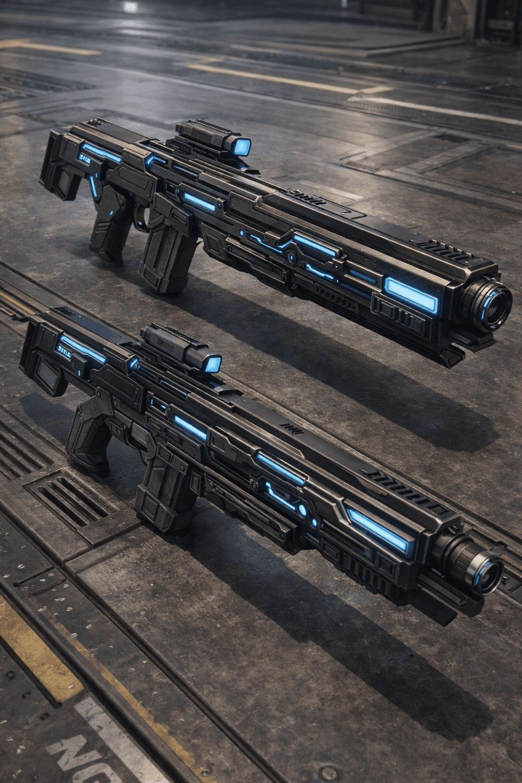 AI generated: Create an image where the characters are removed and their weapons are displayed. Display the weapon...