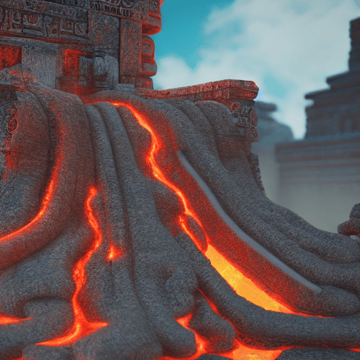 AI generated: lava flowing through ornate mayan carvings, hyper detail, cinematic lighting, 16K, Octane Render, --...