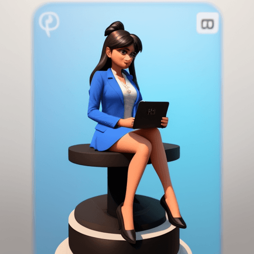 AI generated: Create a 3D illustration of an girl animated character sitting casually on top of a social media log...