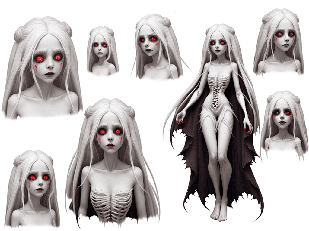 AI generated: Banshee spirit, crying girl, white hair, red circles around the eyes, girl in a robe, concept art, T...