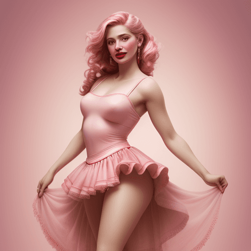 AI generated: Modern Aphrodite wearing a pink hoop skirt and red lipstick
