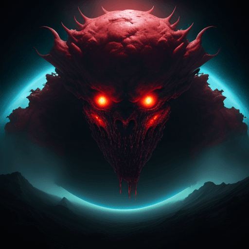AI generated:  high quality foto of a bloody monster from energy, in space,  8k, big clows,