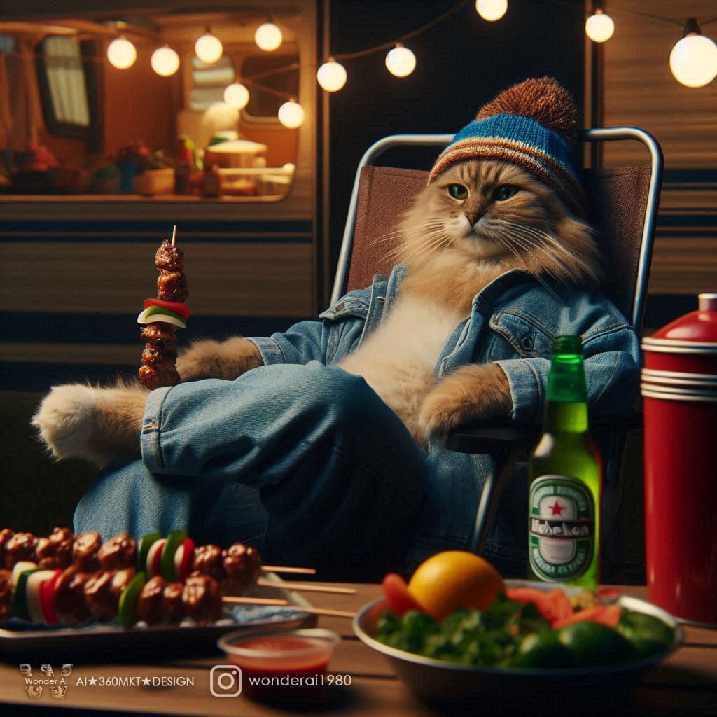 AI generated: Visually striking and dramatic scene, anthropomorphized real cats wearing casual style clothing, laz...