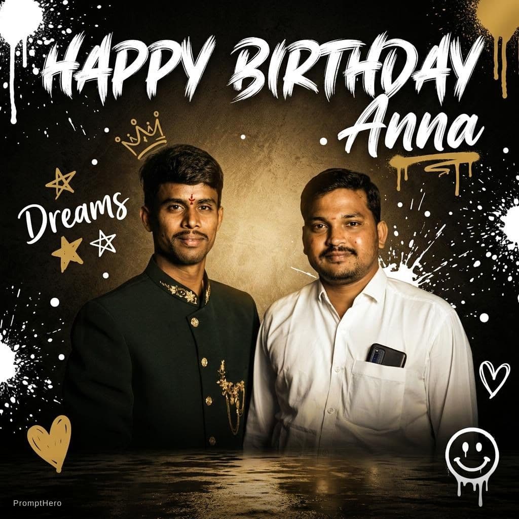 AI generated: Cinematic birthday poster 
Background : dark black grunge textured wall with golden – brown spotligh...